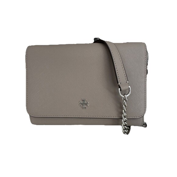 Tory Burch Robinson Leather Chain Wallet Shoulder Crossbody Bag Clutch Gray - Picture 1 of 12